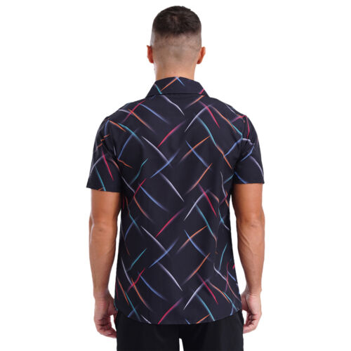 Mens Colorful Striped Casual Short Sleeve Button Down Vacation Holiday Tops - Picture 10 of 77