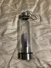 Natural Quartz Crystal Point Healing Obelisk Wand Glass Gem Elixir Water Bottle
