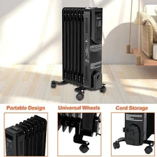 Home Space Oil Filled Radiator Heater w/ Adjustable Thermostat 24H Timer/3 Modes