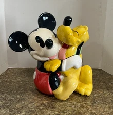 RARE Disney Mickey Mouse Pluto Vintage Ceramic Cookie Jar Hugging Best Friends