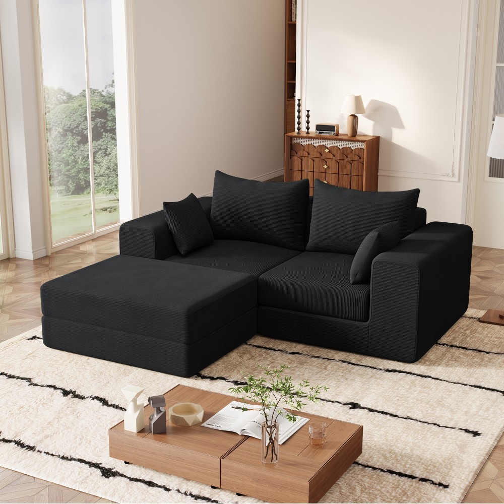 Modern Modular L-Shape Chaise Deep Seat Sofa Convertible