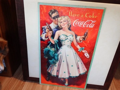 Vintage 1949 Coca Cola Cardboard Advertising Sign Masquerade Party