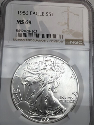 1986 American Silver Eagle Coin - NGC MS69 1oz .999 Fine Silver