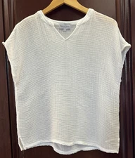 Michael Stars Naomi Split Neck Gauze Top Size Small White Cotton Made In USA