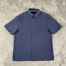 Nat Nast Luxury Originals Shirt Mens M Blue Geometric Short Sleeve Silk Blend