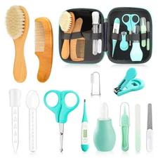 Baby Grooming Kit Infant Safety Care Set with Hair Brush Comb Nail Clipper Green