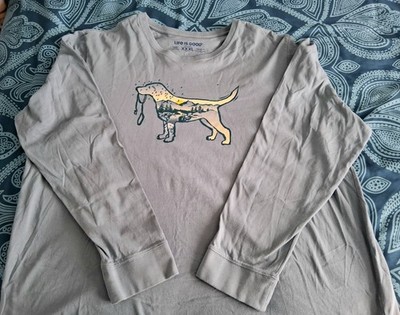 Life Is Good Crusher Tee Men's XXXL Light Blue Long Sleeve Crew Neck Cotton Dog
