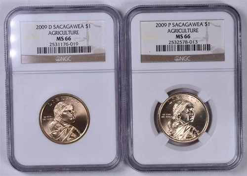 2009 P&D SMS Sacagawea Dollar Agriculture - NGC MS66/66 - 2 Coin Set 