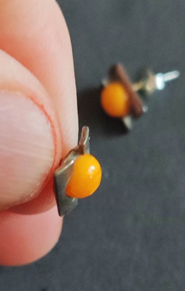Pendientes ANTIGUO ÁMBAR BÁLTICO NATURAL YEMA DE HUEVO plata 925 Letonia 1920 Foto 3 de 4