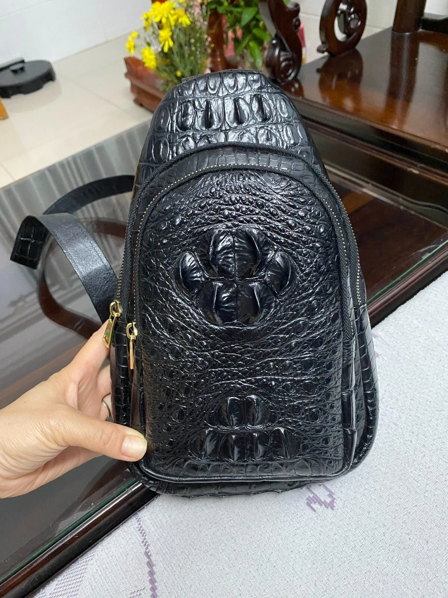 Black Genuine Crocodile Alligator Leather Skin Crossbody Bag Men's Shoulder  Bags