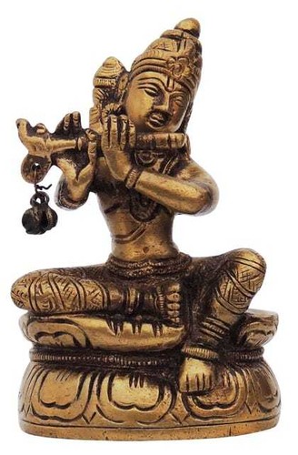 Krishna Statue Brass Hindu God Deity Idol Religious Home Temple Vastu 4 Inch - Picture 3 of 4
