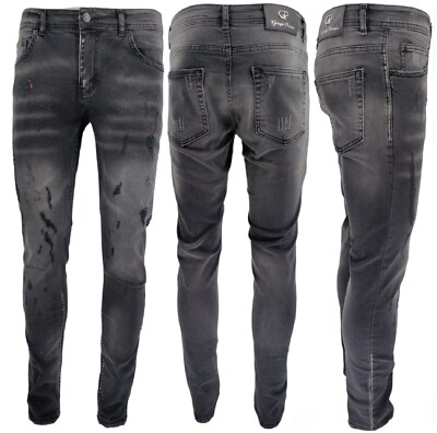 Georgio Peviani Jeans Patchwork Farbspritzer Distressed Ripped Denim Jeans NEU