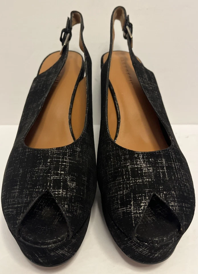 Clergerie Dylan 4 Negro/Plateado Gamuza Peeptoe Plataforma Eslinga Nuevo en Caja Talla 41 US10.5 Foto 2 de 4