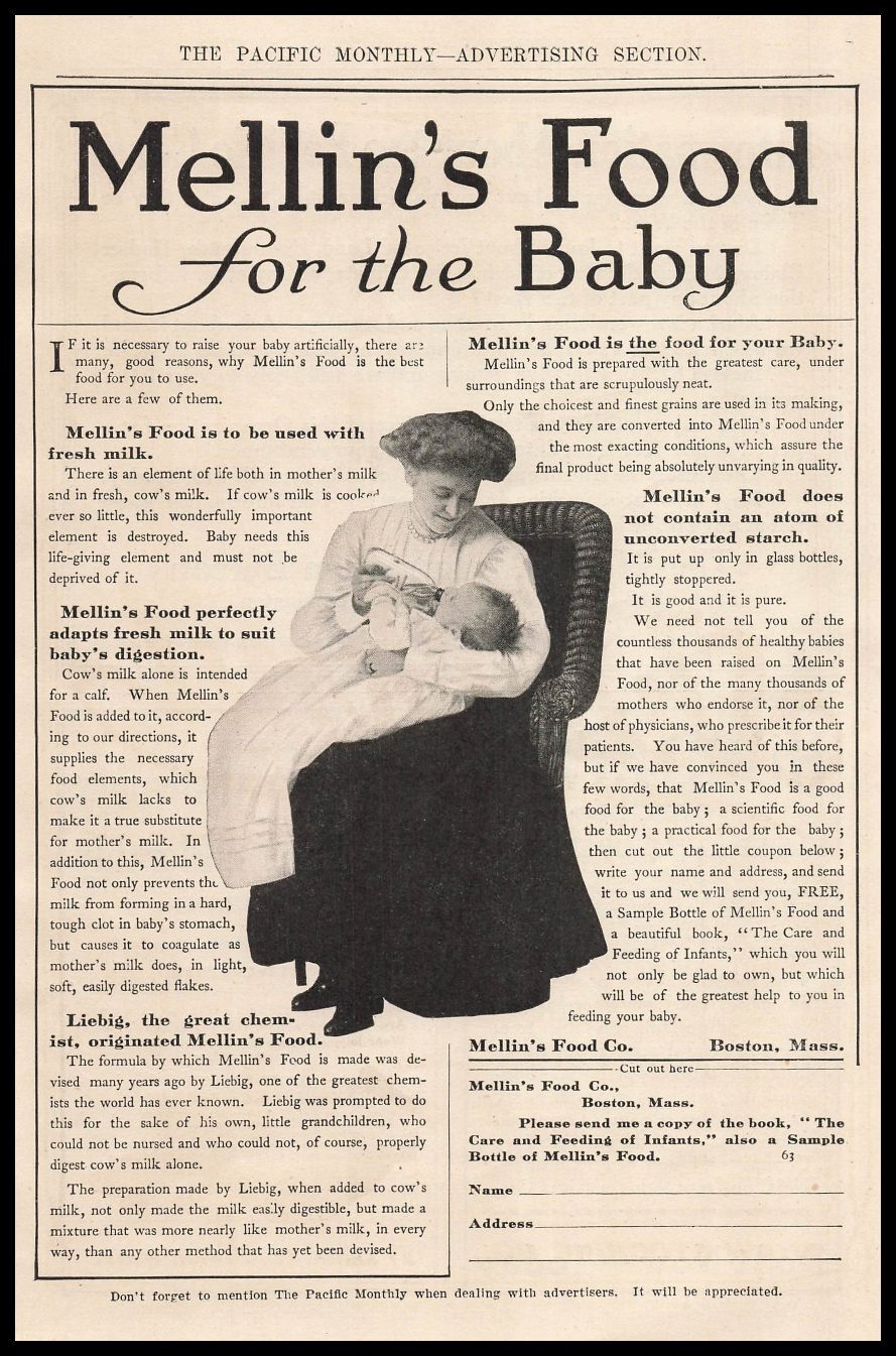 1908 Mellin's Food Co. Boston Photo Mother Feeds Infant 