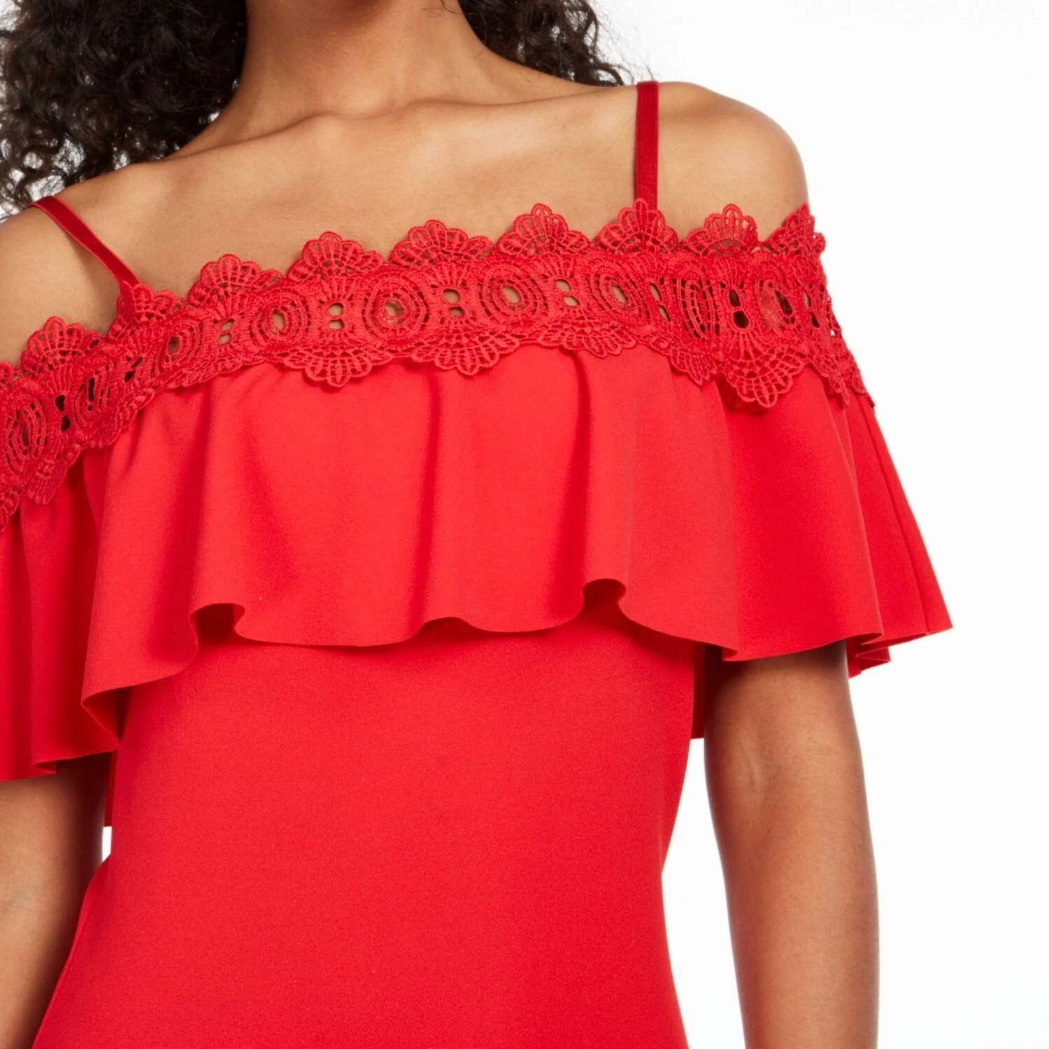 VALENTINO Abito Bodycon Nuovo BCX Pizzo Increspato Spalla Scoperta Spaghetti Strap Rosso Junior Taglia 3