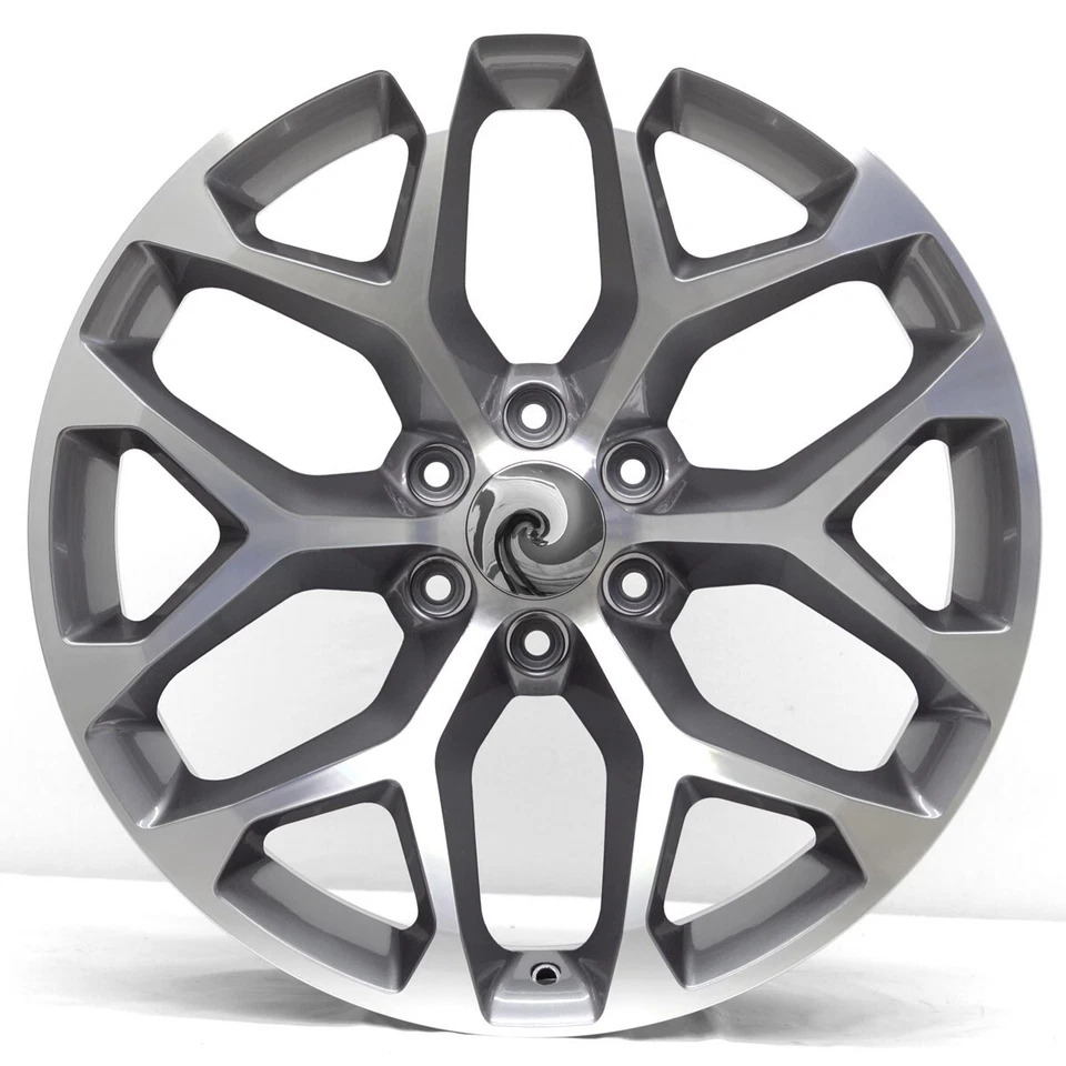 22" Gunmetal Machined Snowflake Style Wheels 22x9 6X139.7 +24 GMC Sierra Yukon - Image 4 of 4