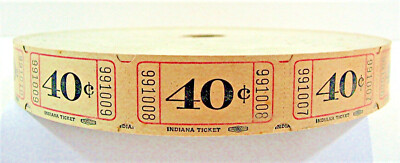 Vintage Ticket Roll Indiana 40 Cent Amusement Carnival Prizes Old Stock