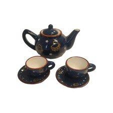 Bearware Potteryworks Boyds Picnic Mini Tea Set Cobalt Blue 2004 Handmade