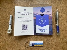 NEW RCCL DIAMOND PLUS LAPEL PIN, LUGGAGE TAG, KEYCHAIN, CORK SCREW, & PEN