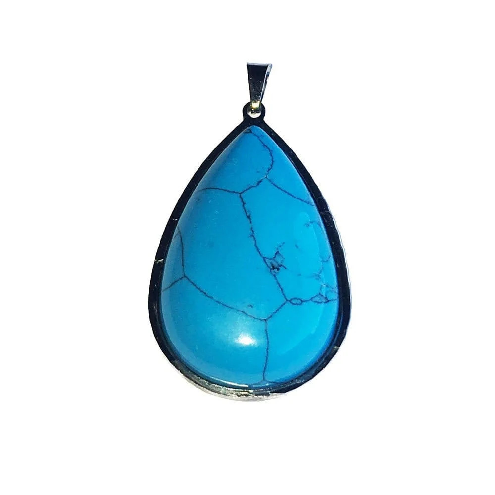 Pendentif turquoise goutte et acier pour sublimer votre style bohème chic