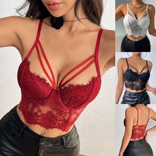 Womens Lace Vest Crop Top Push Up Bra Party Strappy Camisole Shirt Tank Bustier