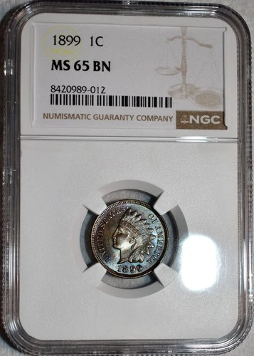 NGC MS-65 BN 1899 Indian Head Cent, Beautifully Toned, Razor-Sharp Gem!