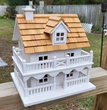Gardenders Eden Novelty Cottage Bird House, White 10.25x9" base - 11" tall