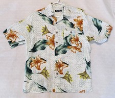 Men  s Puritan Hawaiian Floral Short Sleeve Shirt Rayon Medium Orange Green