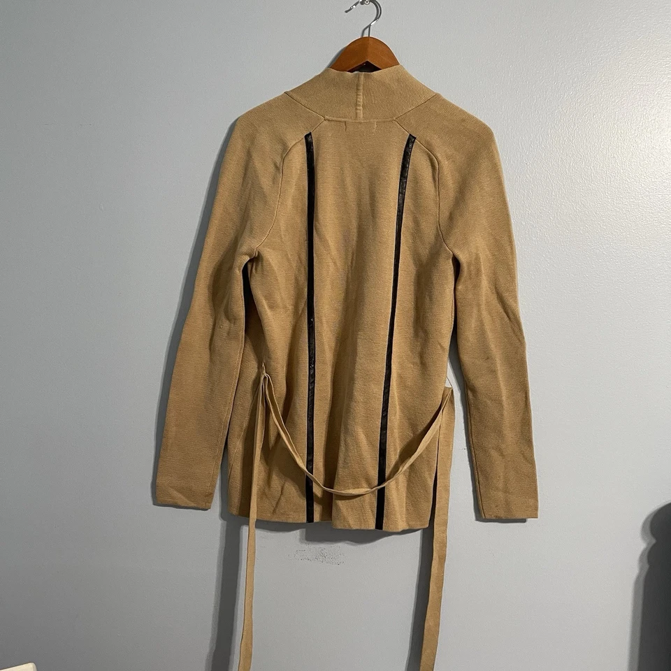 Cardigã feminino Calvin Klein malha comprimento médio aberto cinto frontal jaqueta suéter #6 - Imagem 3 de 4