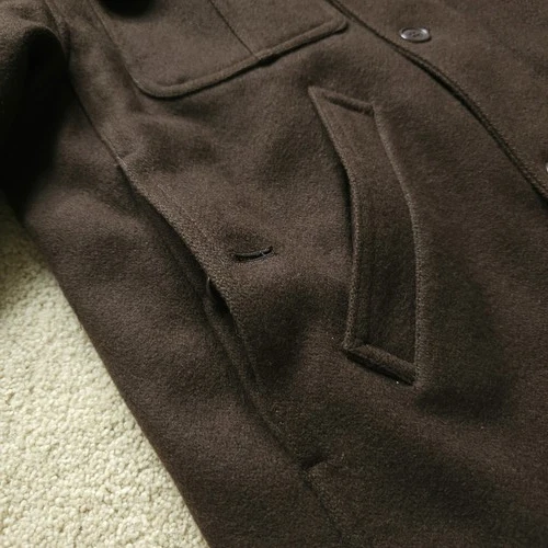 VTG DWW Made in Japan Thick Sturdy Melton Wool Hooded Utility Jacket Brown 38 S image 12