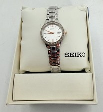 Seiko SUR769 Silver Tone Swarovski Crystal Date Women's Watch 220