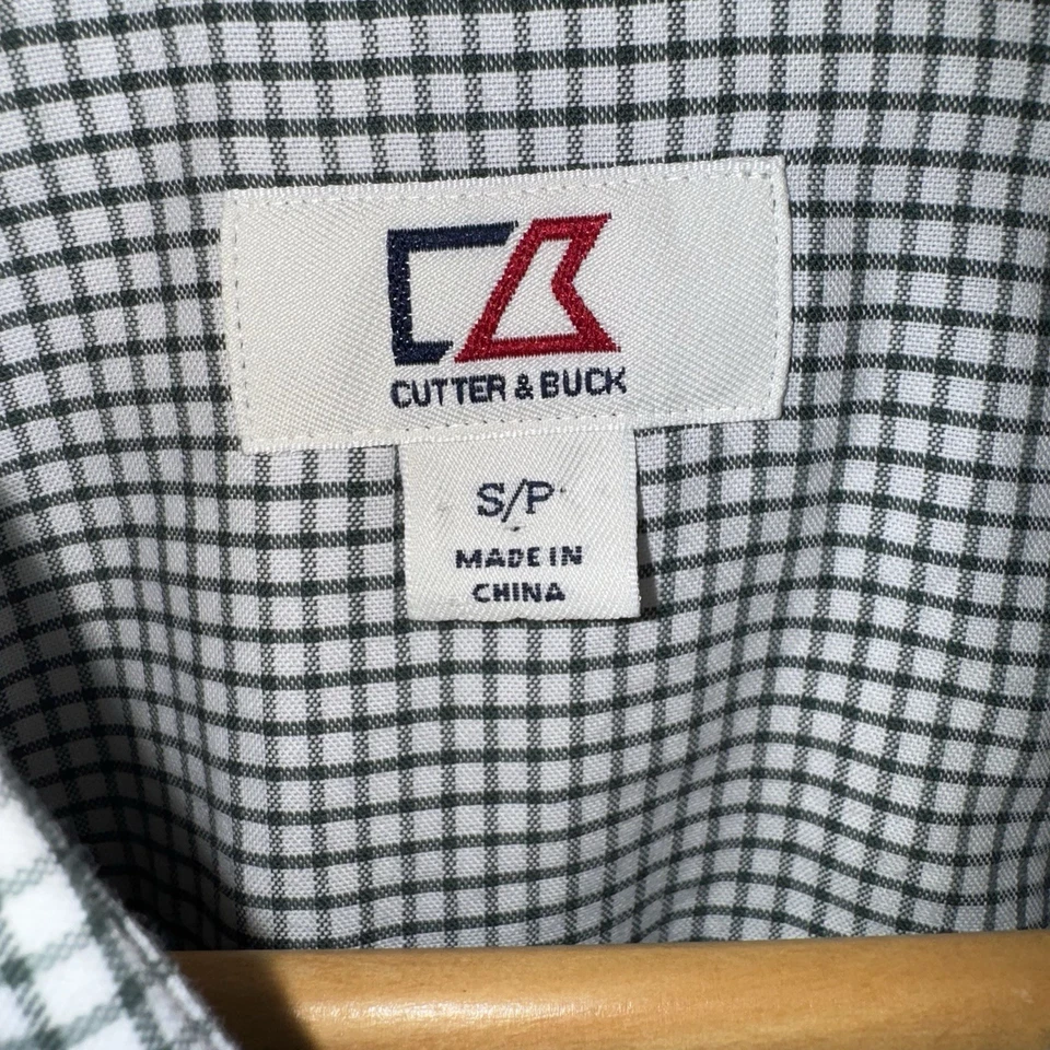 Camisa pequeña Cutter&Buck Baylor University blanca verde a cuadros guinga manga larga Foto 2 de 4