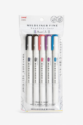Zebra Mildliner Fine Highlighters 5-Color Set A   Japanese Markers, New