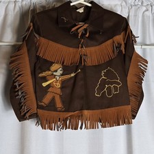Vtg Embroidered Sears Davy Crockett Costume Shirt Boys 4-5 Faux Suede Fringe