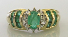 Gold Diamond Ring - 14ct Yellow Gold Emerald Diamond Cluster Ring Size P 1/2