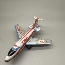 Vintage Japan Tin Litho Friction Airplane 5" TWA Boeing 727 Plane