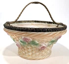Vintage Milk Glass Basket Weave Cabbage Rose Ceiling Light Shade Kopp 16in Large
