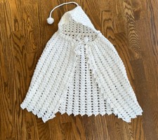 Vintage Little Girl Hand Knitted White Shawl with Cape let/poncho