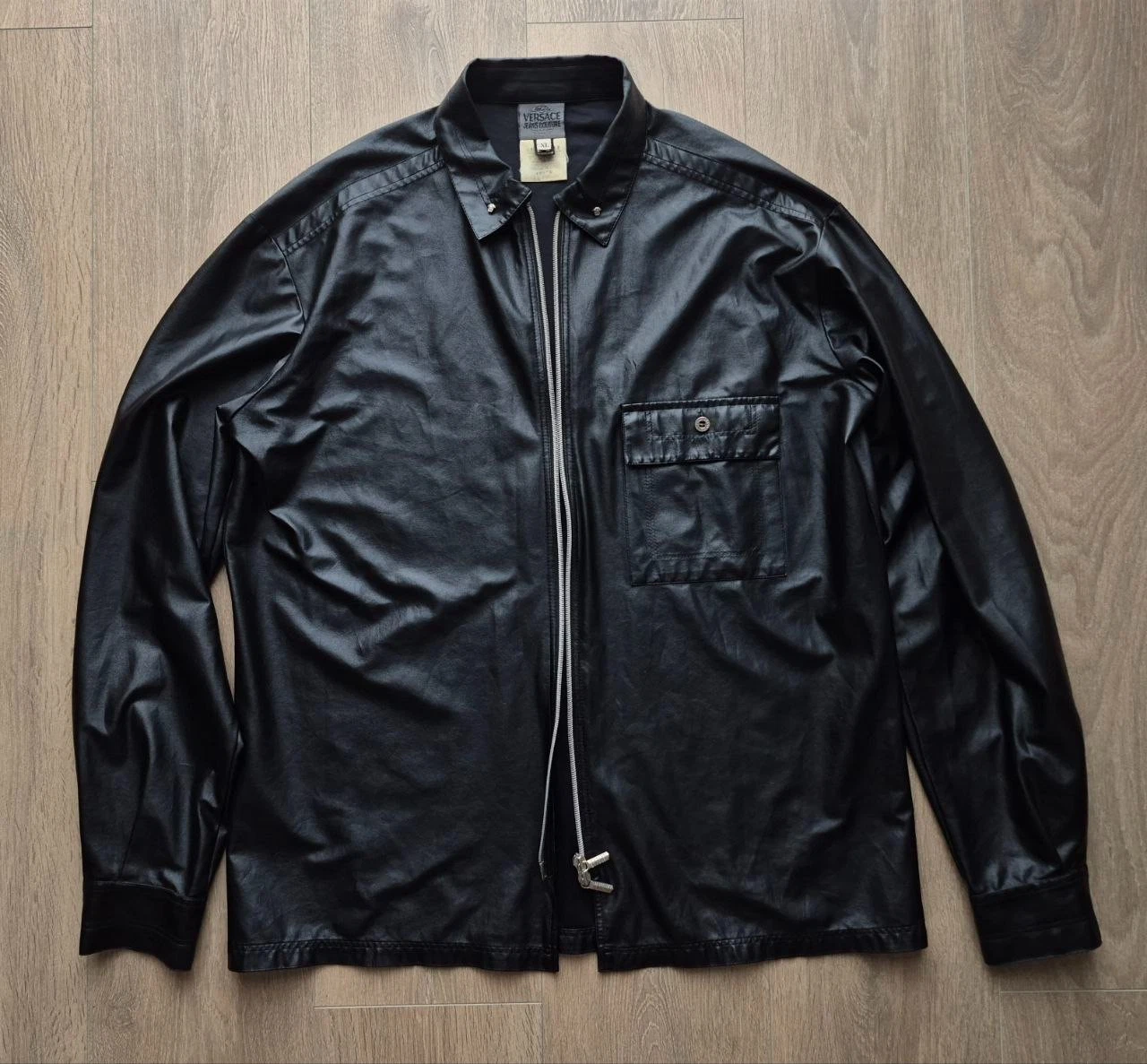 Vintage VERSACE JEANS COUTURE Black Polyurethane leather Shirt Jacket Medusa image 1