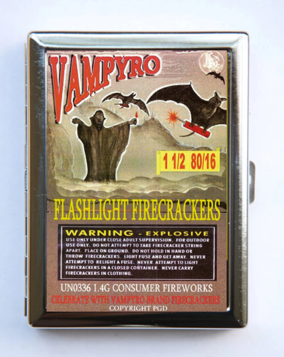 Vampire Bat Firework Firecracker Label Cigarette Case Wallet Business Card Holde - Picture 1 of 3