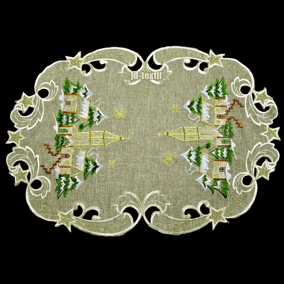 Weihnachten Tischdecke Tischläufer Tischband Mitteldecke OLIVGRÜN Stickerei