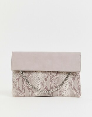 LIPSY LONDON FAUX SNAKE SKIN FAUX LEATHER CHAIN DETAIL CLUTCH BAG BNWT  UK