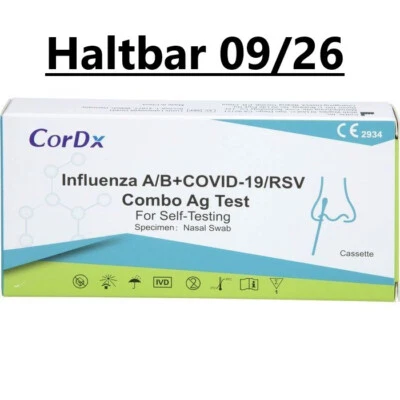 CORDX 4in1 Laien-Antigen Kombi-Test RS-Viren + Corona COVID-19 + Influenza A+B - 10Stk