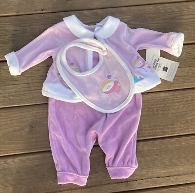 Vintage Baby Okie Dokie Velour  2 Piece Outfit Plus Bib NWT - Size 3-6M
