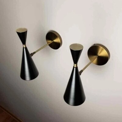 Mid Century Modern Brass Wall Sconce Black Monolith Reading Lights Enamel 1pcs