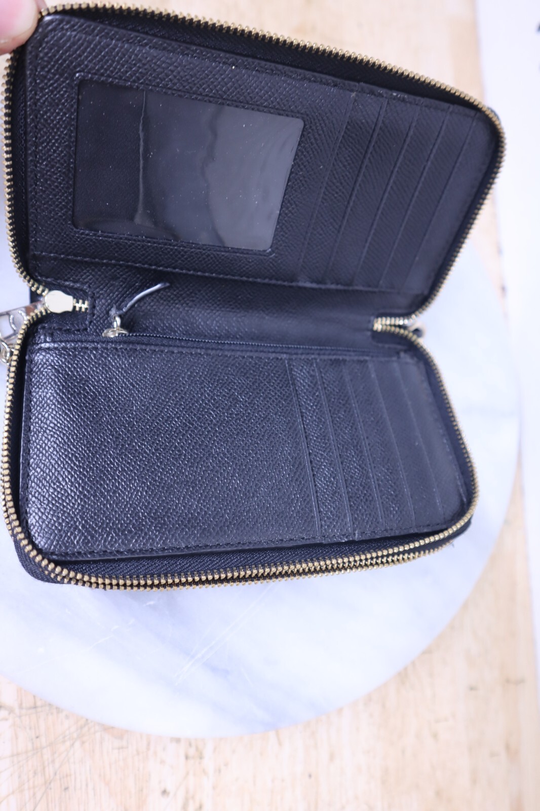 Nice Vintage Black Leather Solid Monogram Zipper … - image 3