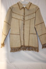 Nwt Dressbarn Beige Leather Jacket,hand Knit Patchwork Trim & Collar Size S-b75