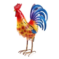 Metal Rooster Chicken Yard Art Outdoor Decor Large Chicken Garden Statue & Sc...