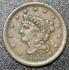 1853 Braided Hair Half Cent 1/2c VF Very Fine Tough Type Coin