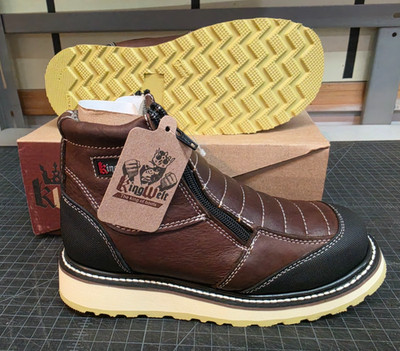 King Welt Ultra Flex 6'' Genuine Leather Double Zipper Work Boots, Brown: Men's 6